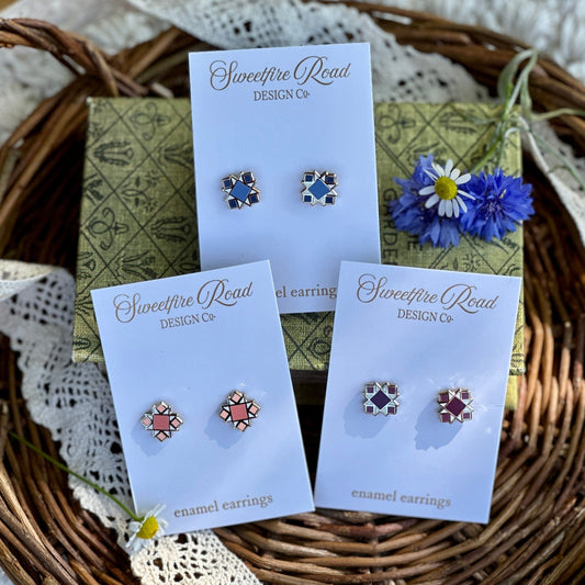 Jewelry Quilt Block Enamelware Earrings