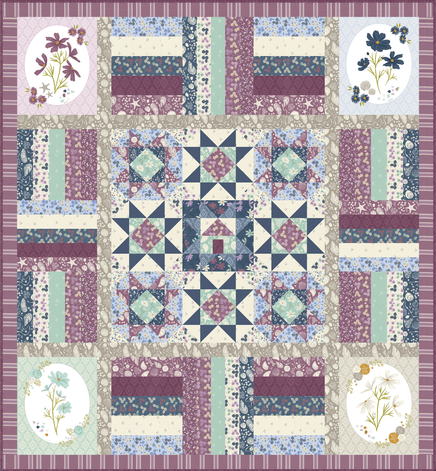 Moda Coastal Beach Walk Quilt + Pillow Pattern (PRINTED) *PREORDER*