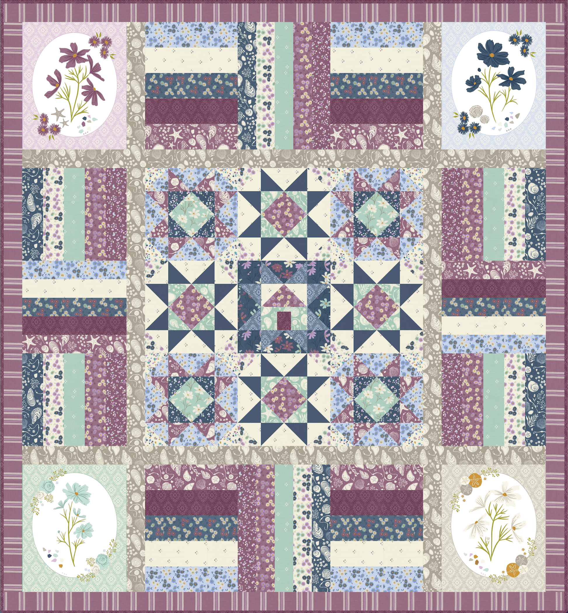 Moda Coastal Beach Walk Quilt + Pillow Pattern (PRINTED) *PREORDER*