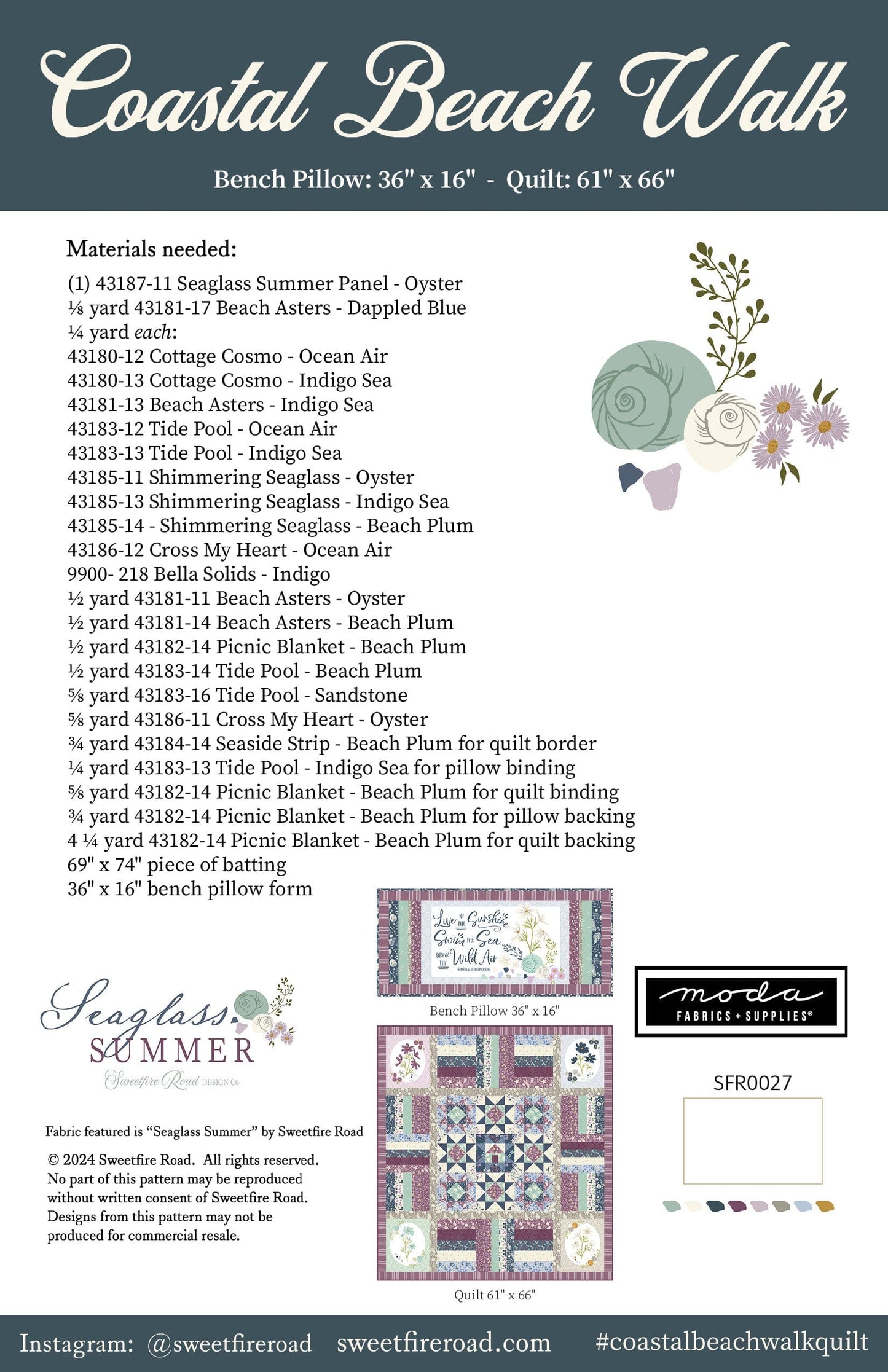 Moda Coastal Beach Walk Quilt + Pillow Pattern (PRINTED) *PREORDER*