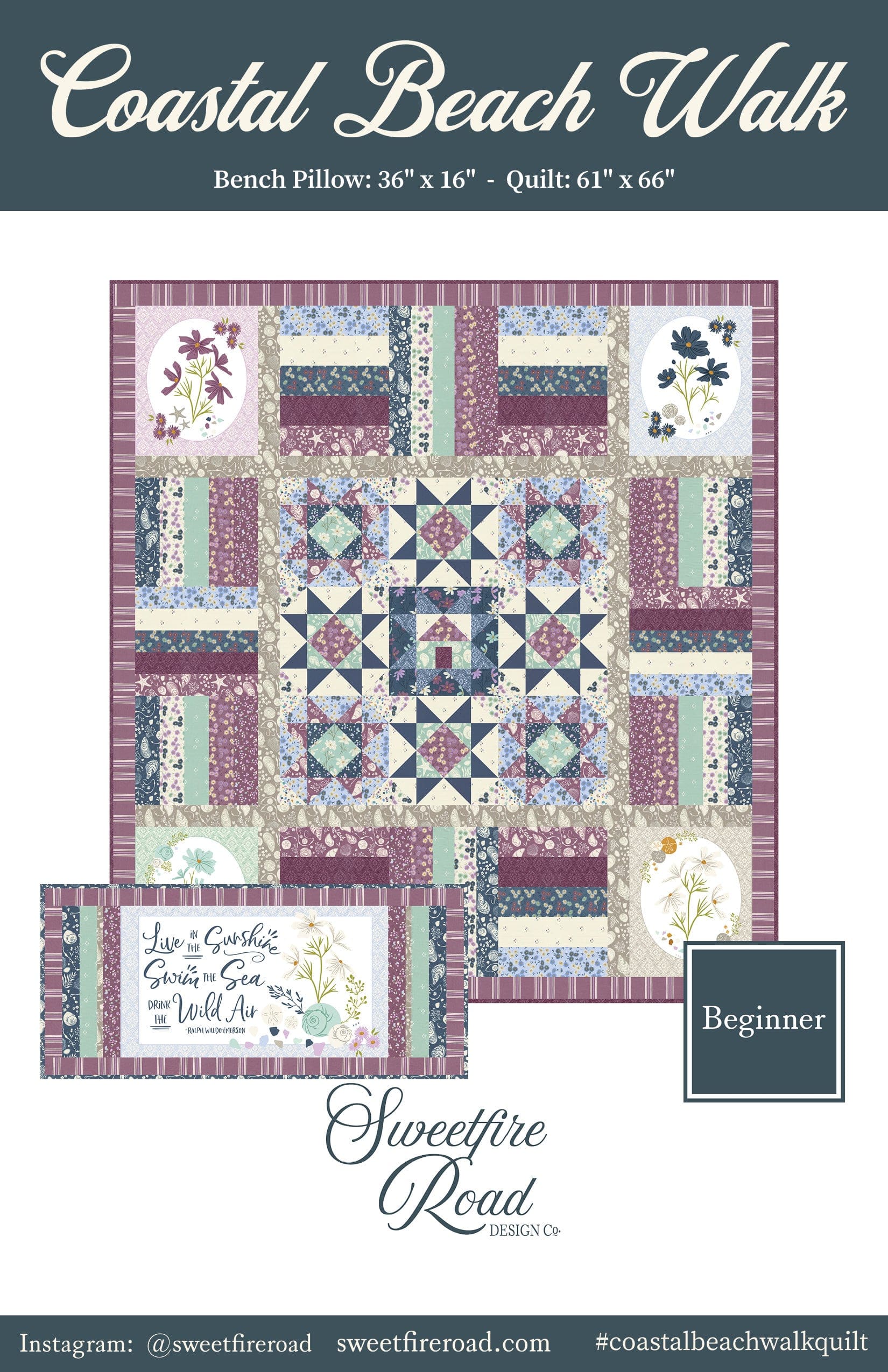 Moda Coastal Beach Walk Quilt + Pillow Pattern (PRINTED) *PREORDER*