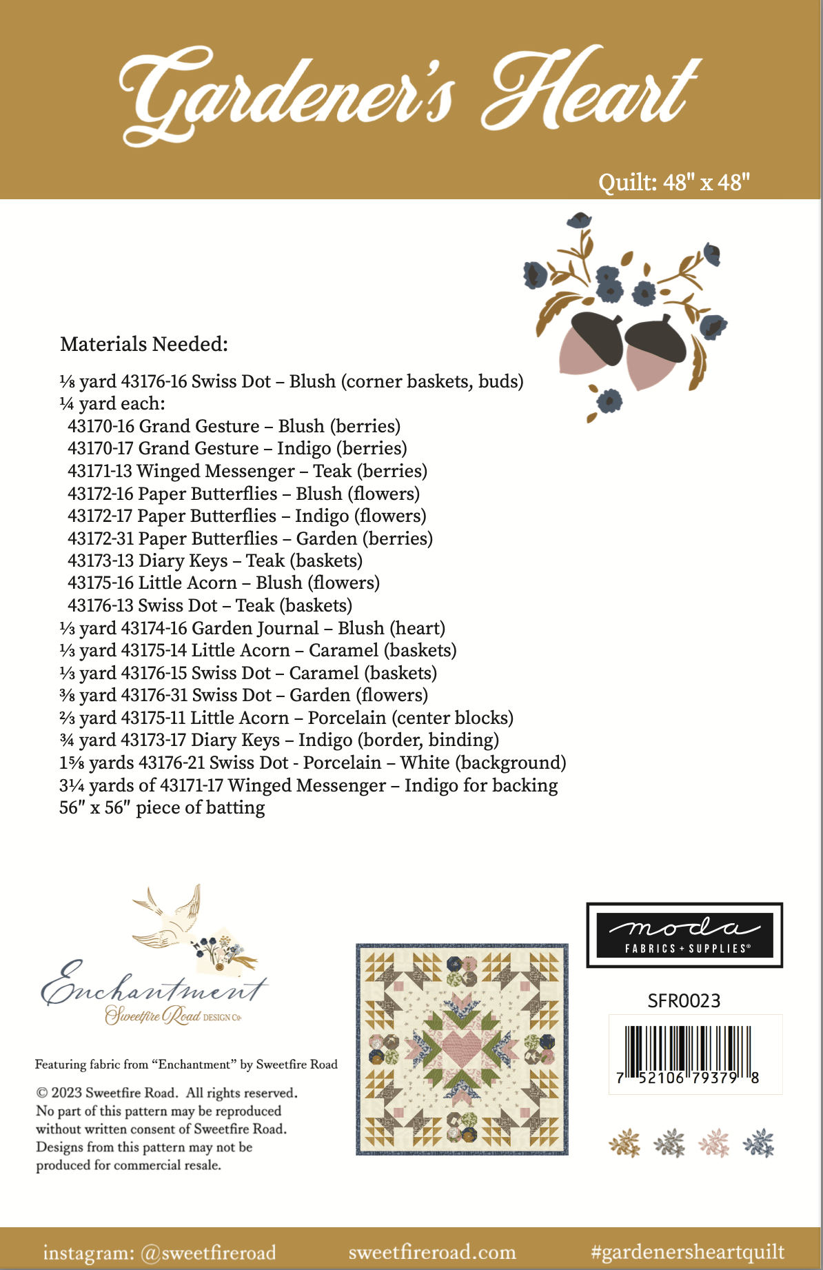 Moda Enchantment "Gardener's Heart" Quilt Pattern (DIGITAL DOWNLOAD)