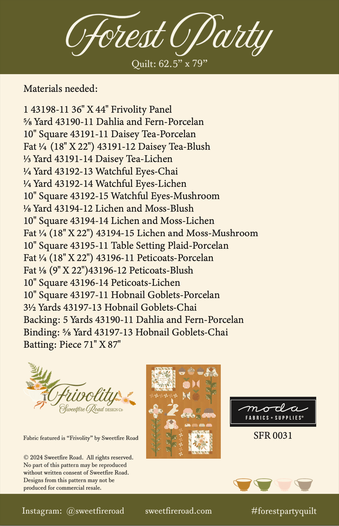 Moda Moda Frivolity - Forest Party Quilt Printed Pattern *PREORDER*