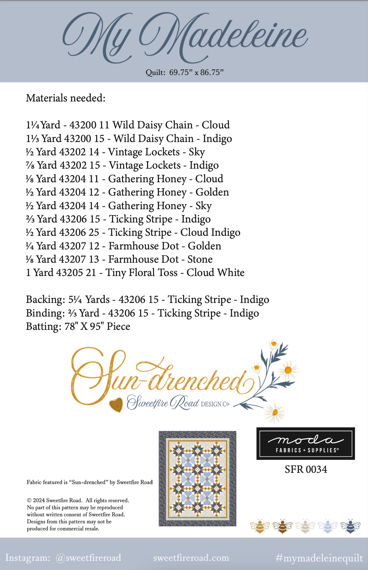 Moda Moda Sun-Drenched - My Madeleine Quilt Printed Pattern *PREORDER*