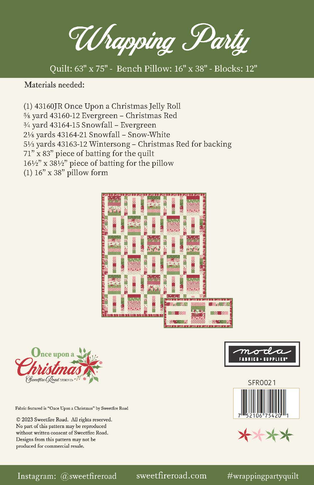 Moda Once Upon a Christmas "Wrapping Party" Quilt Pattern + Bench Pillow Pattern (DIGITAL DOWNLOAD)