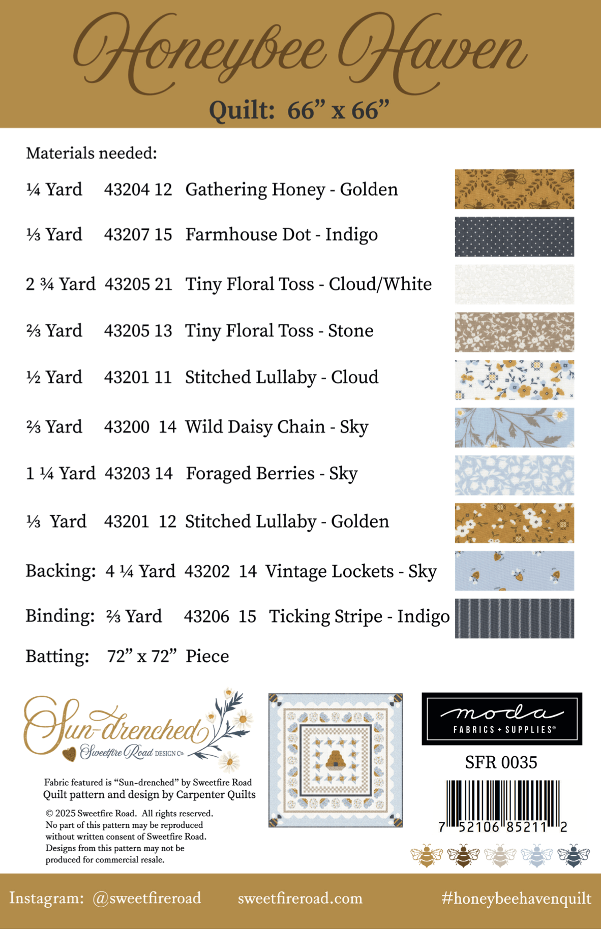 Moda Sun-Drenched "Honeybee Haven" Quilt Pattern (DIGITAL DOWNLOAD)