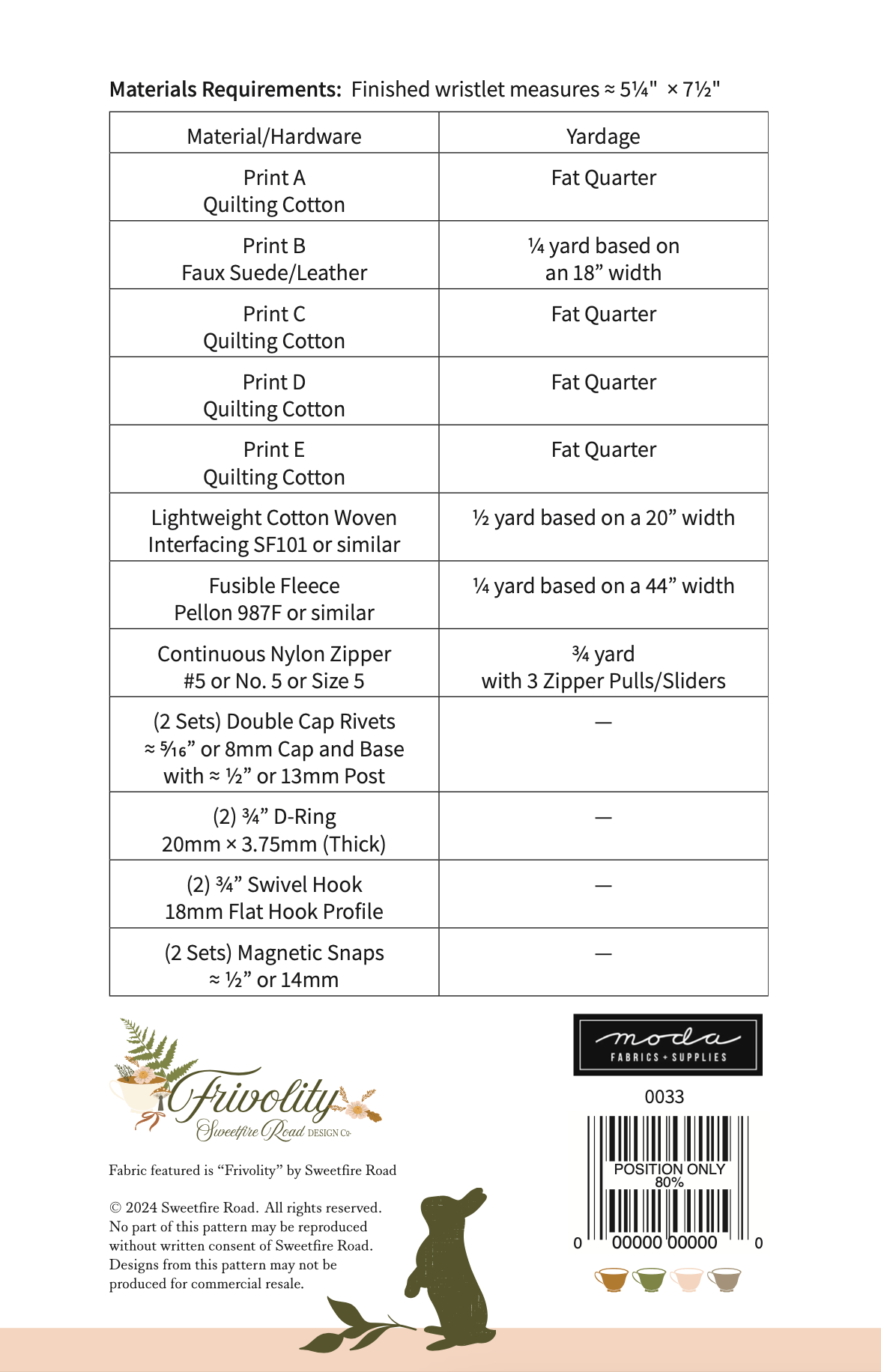 Moda Woodland Wonder Wristlet Printed Pattern *PREORDER*