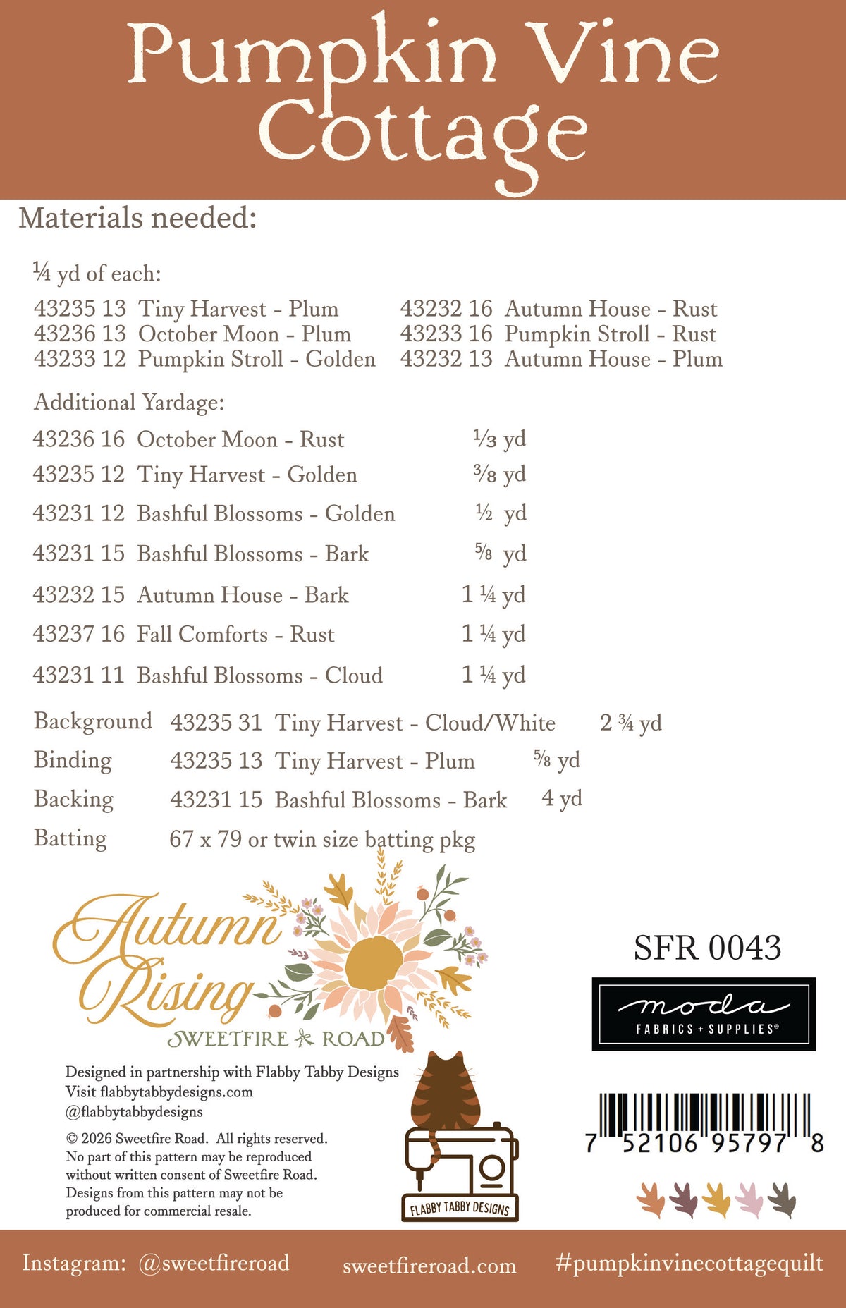Moda "Pumpkin Vine Cottage" Quilt Pattern - Downloadable PDF - PREORDER/JUNE 2027 SHIP (Copy)
